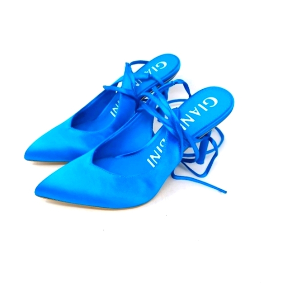 Gianni Bini Sirfeenah Blue Satin Pointed Toe Pumps - Picture 2 of 10